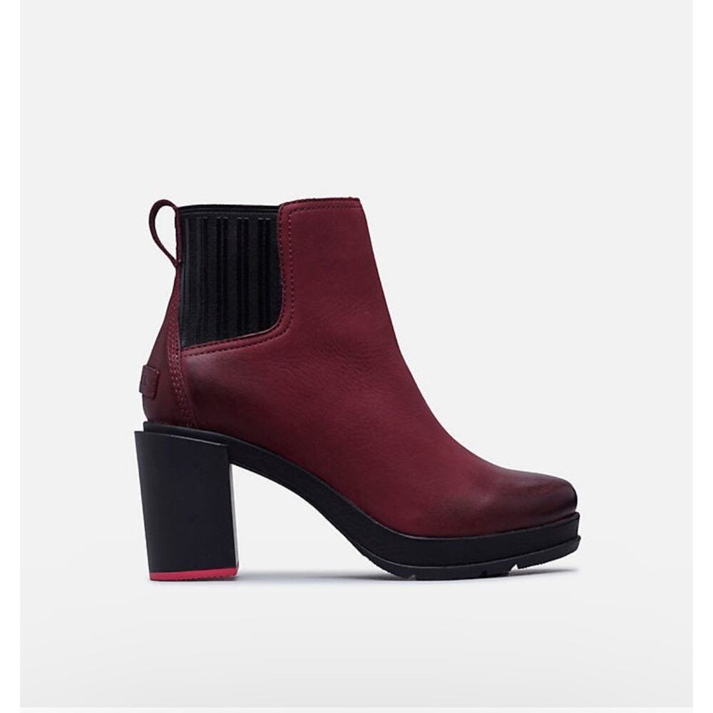 Sorel Rich Wine Margo Chelsea Block Heeled  Platform Boots Leather Women's Sz 9 - Picture 2 of 12